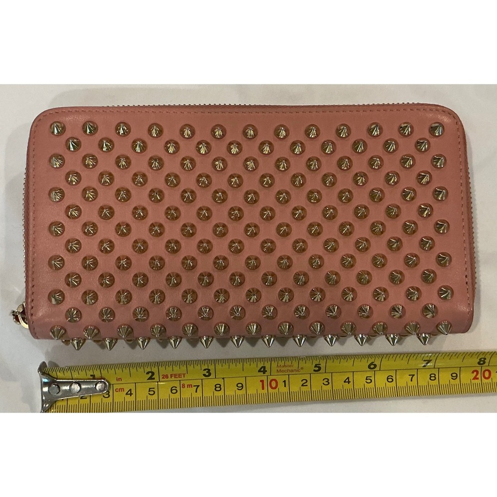 Christian Louboutin Panettone‎ Wallet Spikes Studded Zip Around Pink Leather